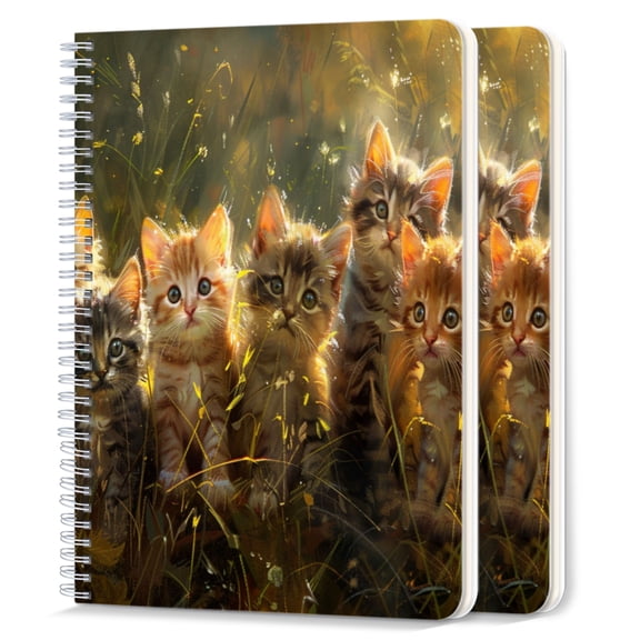 Spiral Notebook,College Ruled Journal,8.26" x 5.71" 50 Sheets/100 Pages,2 Pack - Group of Cute Kittens in The Grass on Sunny Day