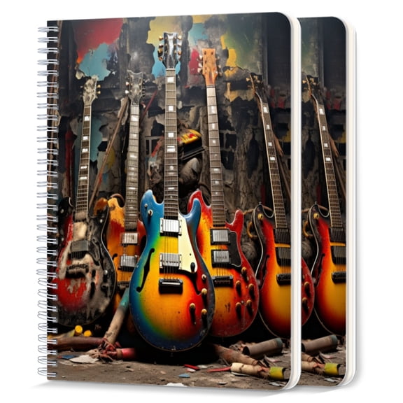 Spiral Notebook,College Ruled Journal,8.26" x 5.71" 50 Sheets/100 Pages,2 Pack - Guitars With Different Color And Appearing Worn