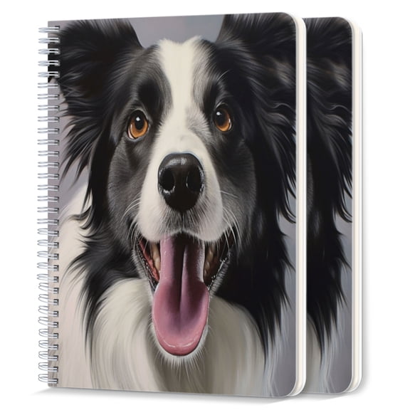 Spiral Notebook,College Ruled Journal,8.26" x 5.71" 50 Sheets/100 Pages,2 Pack - Happy Border Collie