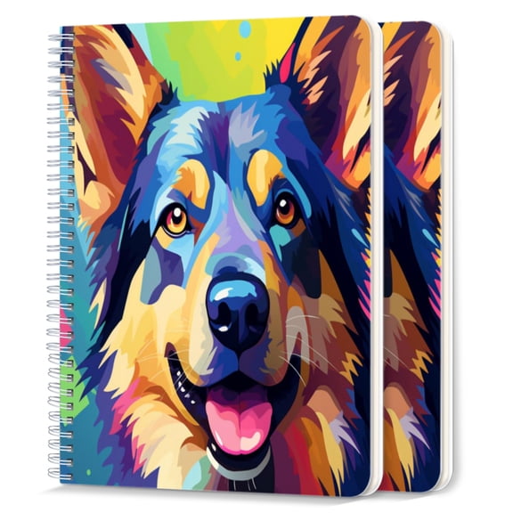 Spiral Notebook,College Ruled Journal,8.26" x 5.71" 50 Sheets/100 Pages,2 Pack - Happy German Shepherd With Colorful And Vibrant Background