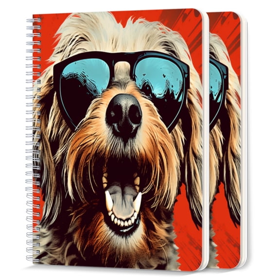 Spiral Notebook,College Ruled Journal,8.26" x 5.71" 50 Sheets/100 Pages,2 Pack - Happy Golden Dog Wearing Sunglasses