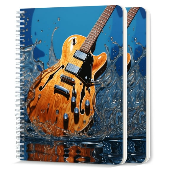 Spiral Notebook,College Ruled Journal,8.26" x 5.71" 50 Sheets/100 Pages,2 Pack - Hyper-Realistic Photo of Electric Guitar With Wood Grain