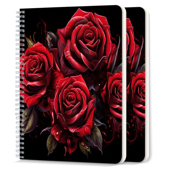 Spiral Notebook,College Ruled Journal,8.26" x 5.71" 50 Sheets/100 Pages,2 Pack - Illustration of Red Roses Vector Art