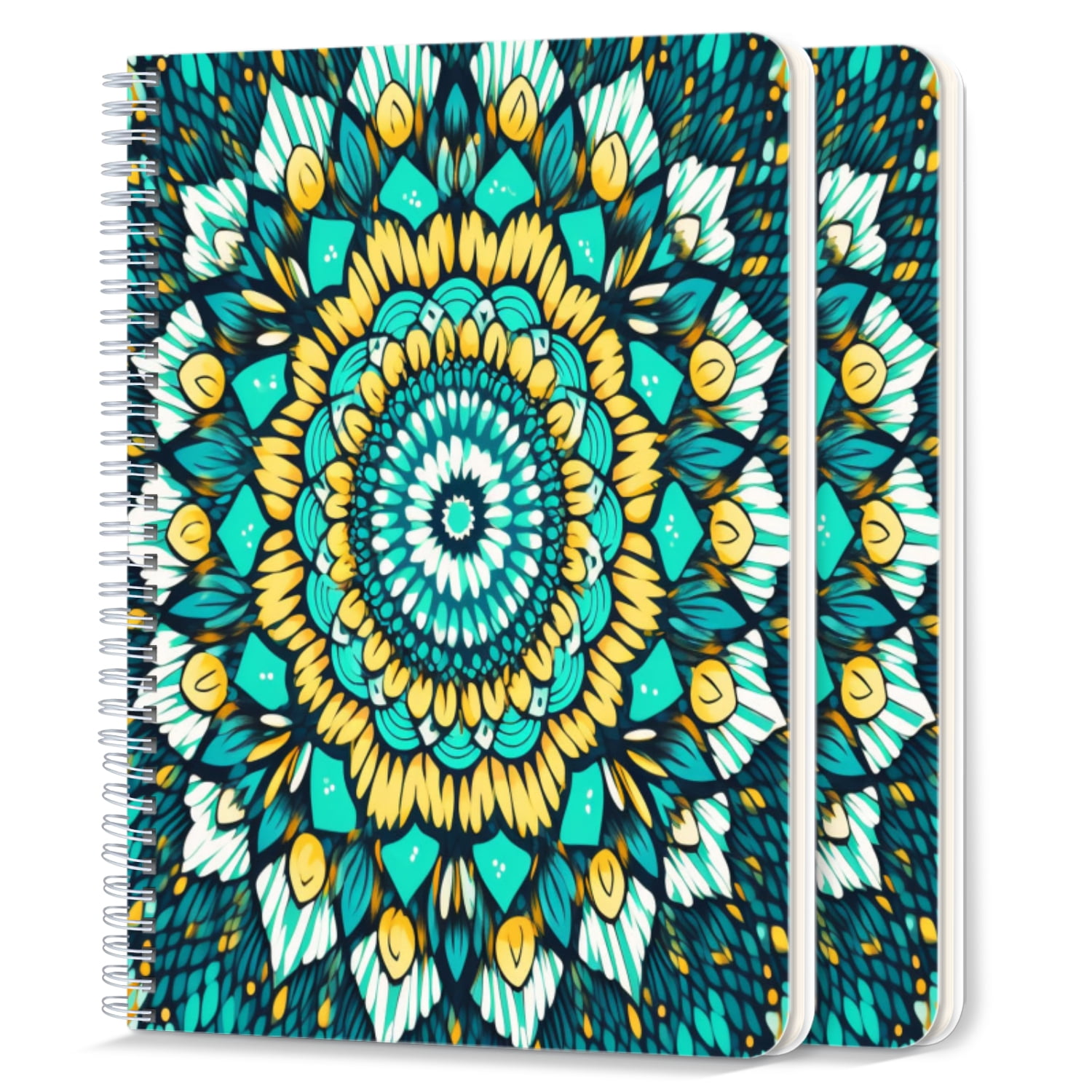Spiral Notebook,College Ruled Journal,8.26" x 5.71" 50 Sheets/100 Pages,2 Pack - Vibrant Pattern of Turquoise And White Flowers With Leaves