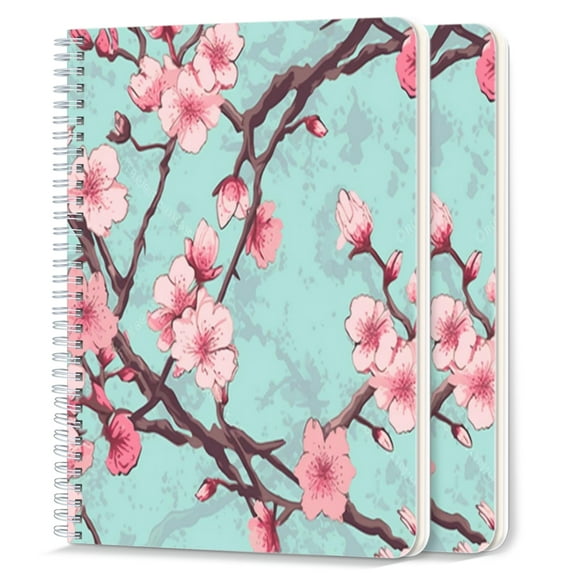 Spiral Notebook,College Ruled Journal,8.26" x 5.71" 50 Sheets/100 Pages,2 Pack - Japanese Spring Cherry Blossom