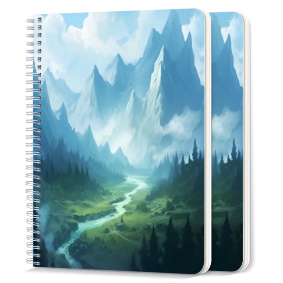 Spiral Notebook,College Ruled Journal,8.26" x 5.71" 50 Sheets/100 Pages,2 Pack - Landscape of Alpine Valley With Mountains And Forest