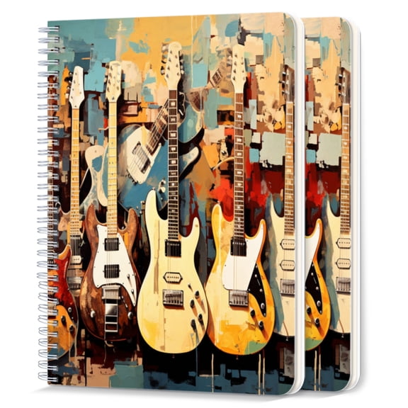 Spiral Notebook,College Ruled Journal,8.26" x 5.71" 50 Sheets/100 Pages,2 Pack - Large Painting Depicting Various Electric Guitars