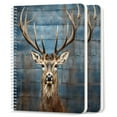 thumbnail image 1 of Spiral Notebook,College Ruled Journal,8.26" x 5.71" 50 Sheets/100 Pages,2 Pack - Large Stag Head Portrait on White Wooden Planks, 1 of 7
