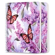Spiral Notebook,College Ruled Journal,8.26" x 5.71" 50 Sheets/100 Pages,2 Pack - Lilac Flowers And Butterflies Painting on White Background