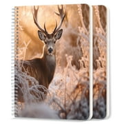 Spiral Notebook,College Ruled Journal,8.26" x 5.71" 50 Sheets/100 Pages,2 Pack - Majestic Deer With Impressive Antlers Stands in The Frost-Covered Grass