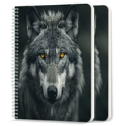 Spiral Notebook,College Ruled Journal,8.26" x 5.71" 50 Sheets/100 Pages,2 Pack - Majestic Gray Wolf With Piercing Yellow Eyes