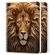 Spiral Notebook,College Ruled Journal,8.26" x 5.71" 50 Sheets/100 Pages,2 Pack - Majestic Lion With Golden Mane Adorned in Intricate Patterns