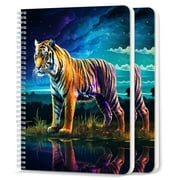 Spiral Notebook,College Ruled Journal,8.26" x 5.71" 50 Sheets/100 Pages,2 Pack - Majestic Tiger Standing By The River And Colorful Stripes on Fur