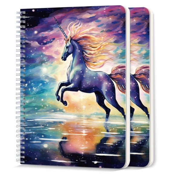 Spiral Notebook,College Ruled Journal,8.26" x 5.71" 50 Sheets/100 Pages,2 Pack - Majestic Unicorn Gracefully Leaping Over Shimmering Water