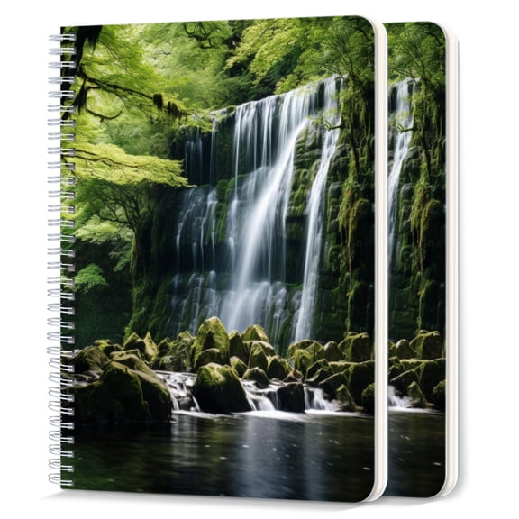 Spiral Notebook,College Ruled Journal,8.26" x 5.71" 50 Sheets/100 Pages,2 Pack - Majestic Waterfall Cascades Down Moss-Covered Rocks