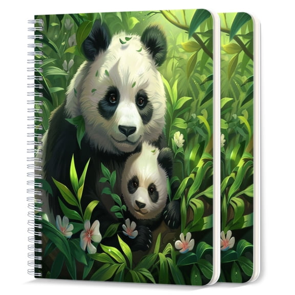Spiral Notebook,College Ruled Journal,8.26" x 5.71" 50 Sheets/100 Pages,2 Pack - Mother Panda And Cub in The Lush Green Jungle