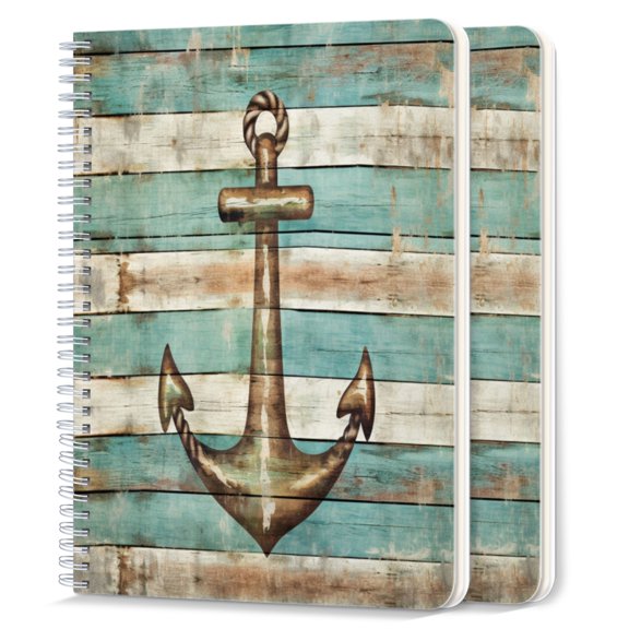 Spiral Notebook,College Ruled Journal,8.26" x 5.71" 50 Sheets/100 Pages,2 Pack - Nautical Theme With Featuring Anchor in The Center