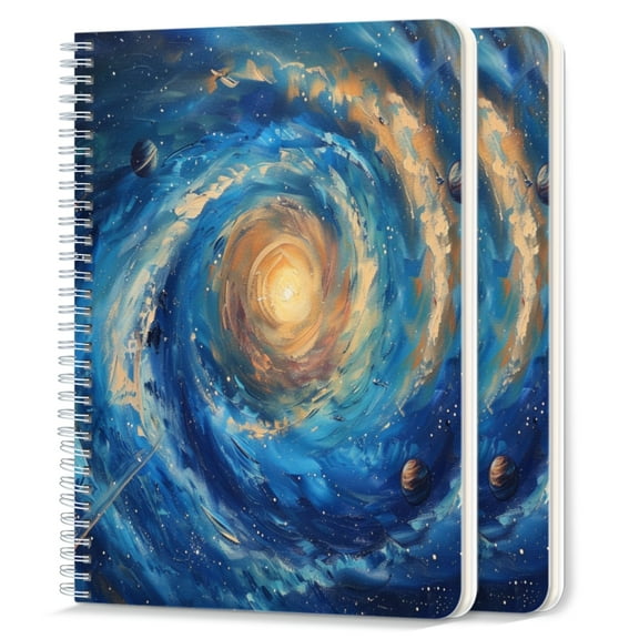Spiral Notebook,College Ruled Journal,8.26" x 5.71" 50 Sheets/100 Pages,2 Pack - Oil Painting of Swirling Galaxies And Planets