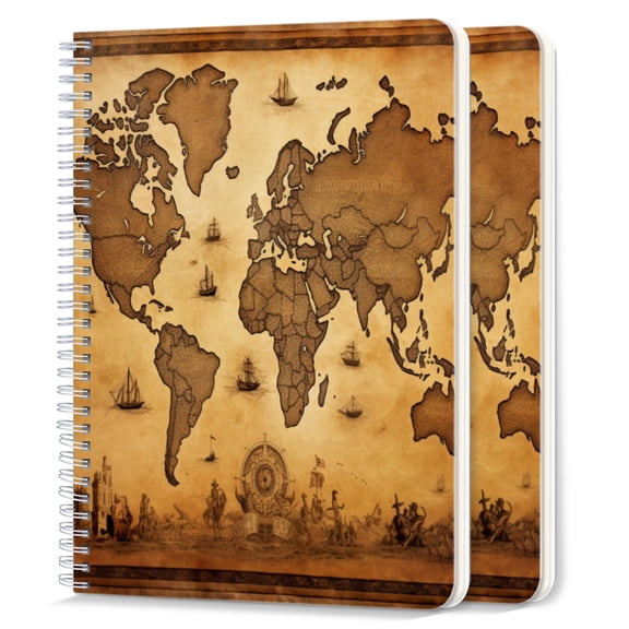 Spiral Notebook,College Ruled Journal,8.26" x 5.71" 50 Sheets/100 Pages,2 Pack - Old Nautical Map