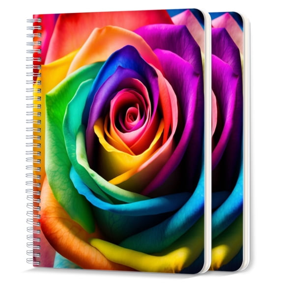 Spiral Notebook,College Ruled Journal,8.26" x 5.71" 50 Sheets/100 Pages,2 Pack - Open Rainbow Rose With Each Petal in Different Colors