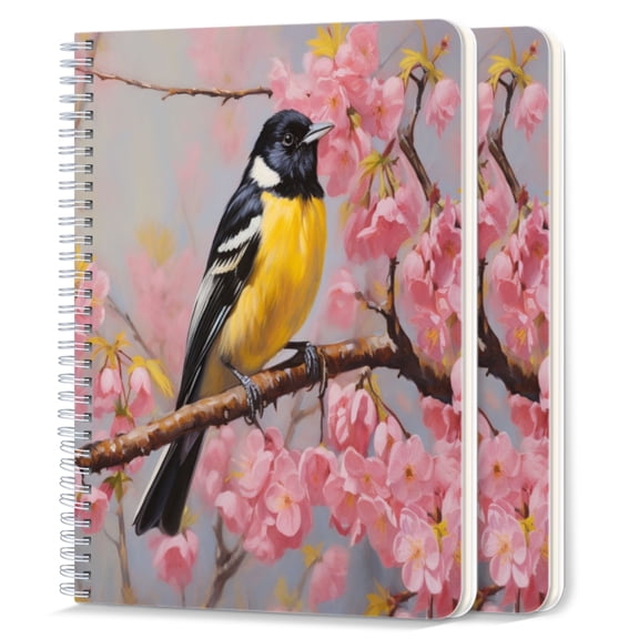 Spiral Notebook,College Ruled Journal,8.26" x 5.71" 50 Sheets/100 Pages,2 Pack - Oriole Bird Perched on The Branch of Cherry Blossoms