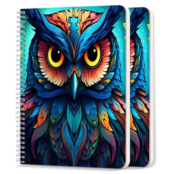 Spiral Notebook,College Ruled Journal,8.26" x 5.71" 50 Sheets/100 Pages,2 Pack - Owl With Vibrant Colors Featuring Intricate Patterns And Details