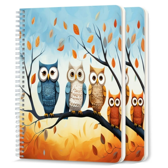 Spiral Notebook,College Ruled Journal,8.26" x 5.71" 50 Sheets/100 Pages,2 Pack - Owls Family Sitting on Tree Branch