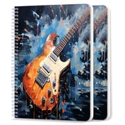 Spiral Notebook,College Ruled Journal,8.26 x 5.71 50 Sheets/100 Pages,2 Pack - Painting of Electric Guitar With Bold Brush Strokes