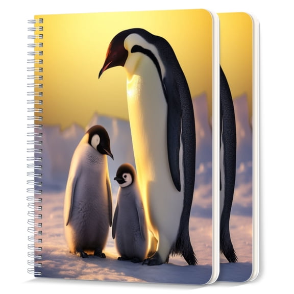 Spiral Notebook,College Ruled Journal,8.26" x 5.71" 50 Sheets/100 Pages,2 Pack - Penguin Family Consisting of Adult And Baby