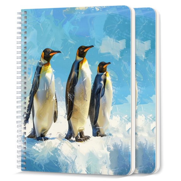 Spiral Notebook,College Ruled Journal,8.26" x 5.71" 50 Sheets/100 Pages,2 Pack - Penguins Standing on The Ice With Light Blue Background