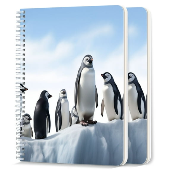 Spiral Notebook,College Ruled Journal,8.26" x 5.71" 50 Sheets/100 Pages,2 Pack - Penguins on The Ice in The Style of Pixar