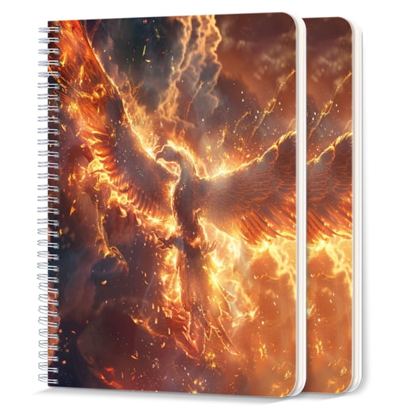 Spiral Notebook,College Ruled Journal,8.26" x 5.71" 50 Sheets/100 Pages,2 Pack - Phoenix Rising From The Ashes Surrounded By Lightning And Fire