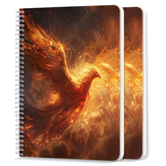 Spiral Notebook,College Ruled Journal,8.26" x 5.71" 50 Sheets/100 Pages,2 Pack - Phoenix Rising From The Ashes in The Style of Fantasy Art