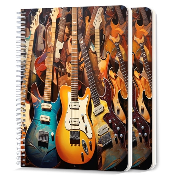 Spiral Notebook,College Ruled Journal,8.26" x 5.71" 50 Sheets/100 Pages,2 Pack - Photorealistic Image of Various Electric Guitars