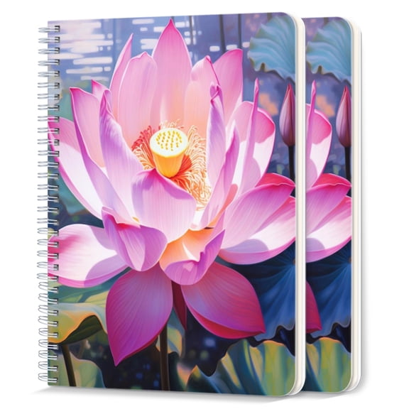 Spiral Notebook,College Ruled Journal,8.26" x 5.71" 50 Sheets/100 Pages,2 Pack - Pink Lotus Flower Blooms in The Center of Oil Painting