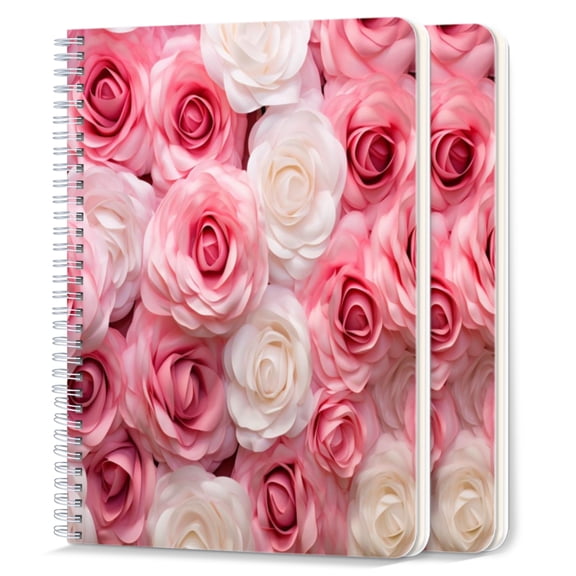 Spiral Notebook,College Ruled Journal,8.26" x 5.71" 50 Sheets/100 Pages,2 Pack - Pink Rose Wall Backdrop