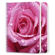 Spiral Notebook,College Ruled Journal,8.26" x 5.71" 50 Sheets/100 Pages,2 Pack - Pink Rose With Water Droplets Vibrant Colors