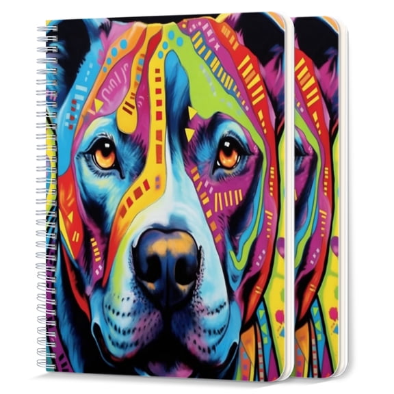 Spiral Notebook,College Ruled Journal,8.26" x 5.71" 50 Sheets/100 Pages,2 Pack - Pit Bull Dog With Hearts And Patterns in The Background
