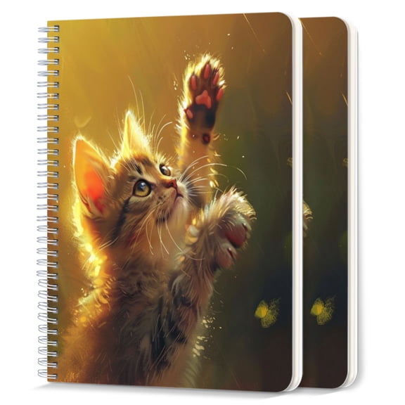 Spiral Notebook,College Ruled Journal,8.26" x 5.71" 50 Sheets/100 Pages,2 Pack - Playful Kitten Reaching Up With Paws