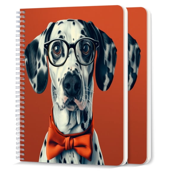 Spiral Notebook,College Ruled Journal,8.26" x 5.71" 50 Sheets/100 Pages,2 Pack - Portrait of Dalmatian Dog Wearing Eyeglasses And Bow Tie