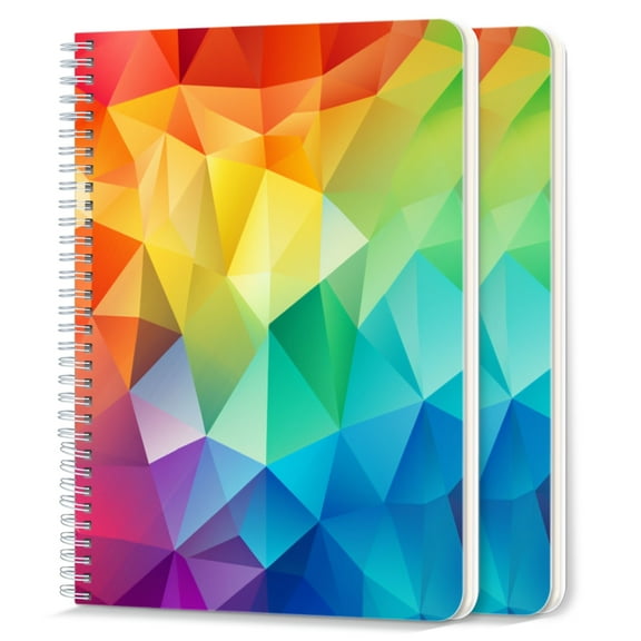 Spiral Notebook,College Ruled Journal,8.26" x 5.71" 50 Sheets/100 Pages,2 Pack - Rainbow Color Low Poly Triangles