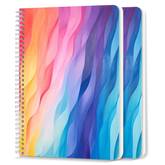 Spiral Notebook,College Ruled Journal,8.26" x 5.71" 50 Sheets/100 Pages,2 Pack - Rainbow Colors Each Section Painted With Different Gradients
