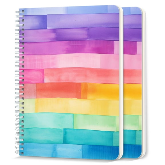 Spiral Notebook,College Ruled Journal,8.26" x 5.71" 50 Sheets/100 Pages,2 Pack - Rainbow of Watercolor Stripes