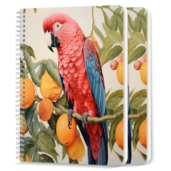 Spiral Notebook,College Ruled Journal,8.26" x 5.71" 50 Sheets/100 Pages,2 Pack - Red And Blue Macaw Parrot Sitting on Orange Tree