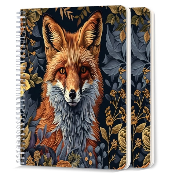 Spiral Notebook,College Ruled Journal,8.26" x 5.71" 50 Sheets/100 Pages,2 Pack - Red Fox Surrounded By Golden Yellow Floral