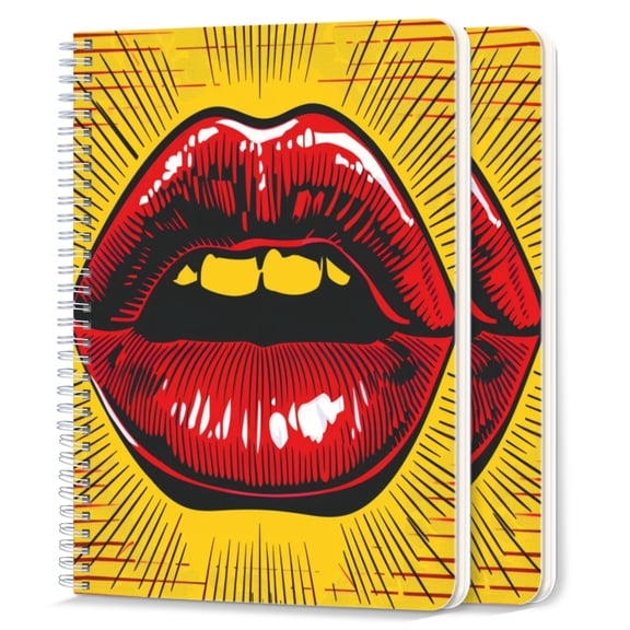 Spiral Notebook,College Ruled Journal,8.26" x 5.71" 50 Sheets/100 Pages,2 Pack - Red Lips in Retro Comic Book Style With Halftone Dots