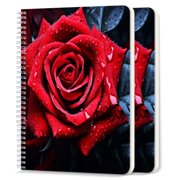 Spiral Notebook,College Ruled Journal,8.26" x 5.71" 50 Sheets/100 Pages,2 Pack - Red Rose With Water Droplets