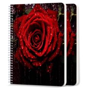 Spiral Notebook,College Ruled Journal,8.26" x 5.71" 50 Sheets/100 Pages,2 Pack - Red Roses With Water Droplets