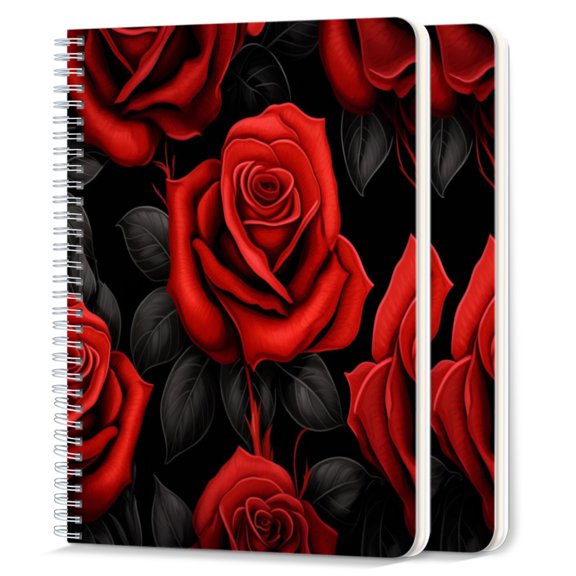 Spiral Notebook,College Ruled Journal,8.26" x 5.71" 50 Sheets/100 Pages,2 Pack - Red Roses in Vector Style