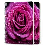Spiral Notebook,College Ruled Journal,8.26" x 5.71" 50 Sheets/100 Pages,2 Pack - Rose With Drops of Water